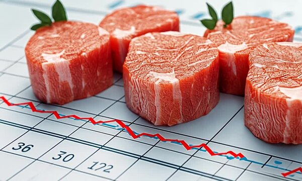 Fresh Raw Meat Cuts on Graph Paper Culinary ingredient, cooking prep, business data, market analysis