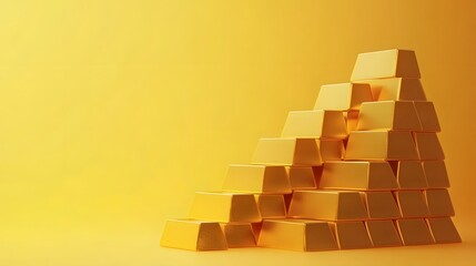 Gold Bars as Falling Graph Chart on Yellow Background Depicting Economic Recession Crisis