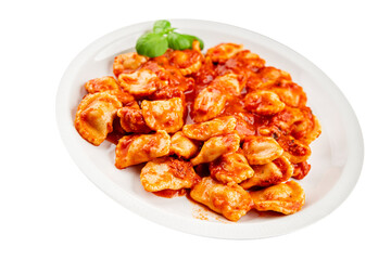 Ravioli tomato sauce delicious gourmet food background on the table rustic food top view copy space