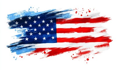 Artistic representation of the American flag with brush strokes and a grunge effect.