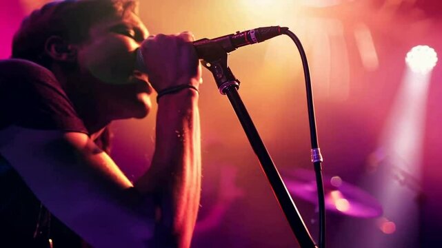Farbintensive S&auml;ngerin singt mit Leidenschaft auf einer B&uuml;hne