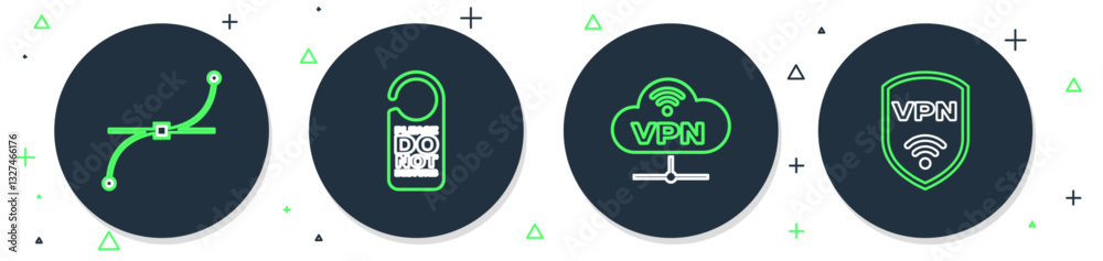 Poster set line please do not disturb, vpn network cloud connection, bezier curve and shield with wireless 