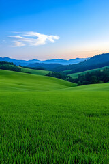 Obraz premium Lush green fields rolling hills, tranquil scenery
