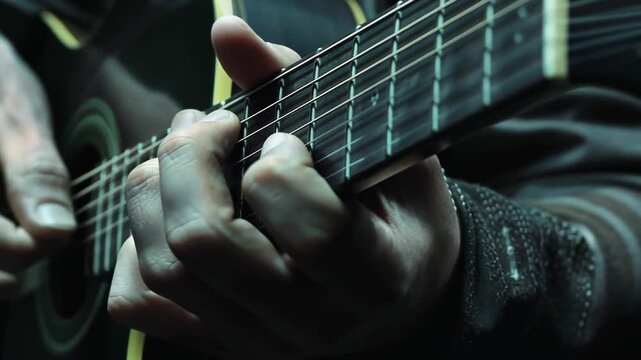 Nahaufnahme von H&auml;nden die leidenschaftlich eine Gitarre spielen