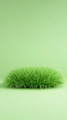 Lush green grass tuft on a solid green background