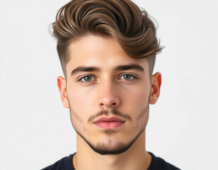 Obraz premium Modern Men’s Haircut Close-Up – Stylish Fade & Textured Top, Isolated Background