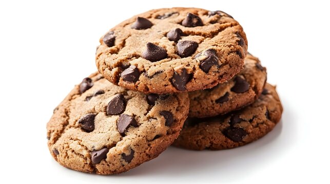 Chocolate chip cookies stack isolated on white