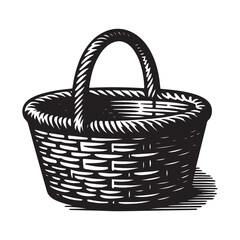 Obraz premium Simple Handwoven Basket Vector Icon Design – Vintage Retro Logo & Illustration