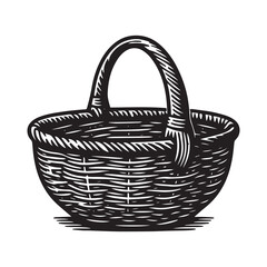Obraz premium Simple Handwoven Basket Vector Icon Design – Vintage Retro Logo & Illustration