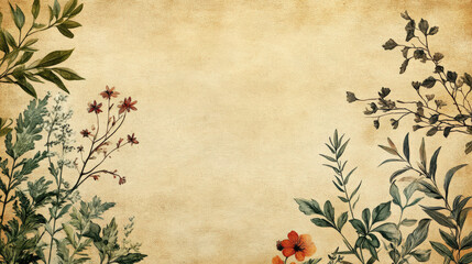 Botanical Vintage Design. Vintage botanical illustration background featuring delicate floral elements on a textured paper, ideal for invitations or advertising.