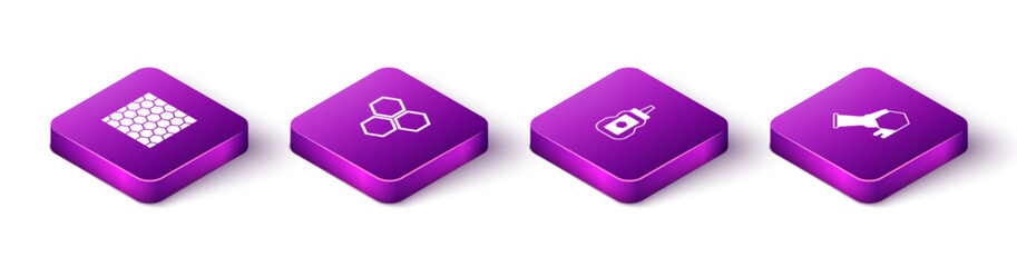 Set Isometric Honeycomb, , Jar of honey and and hand icon. Vector