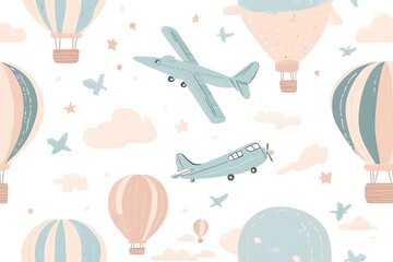Charming Pastel Air Transport: Seamless Pattern Ideal for Children's Fabrics