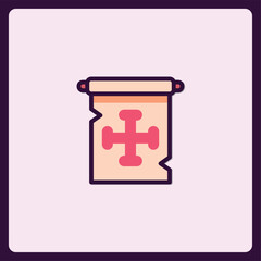 Fototapeta premium Stylized scroll icon with centered red cross for medieval designs