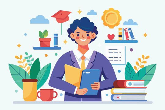 Celebrate teachers with customizable designs showcasing gratitude, books, and school-related elements, Thank you teacher Customizable Semi Flat Illustration