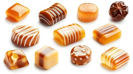 Caramel striped candy set isolated on the white