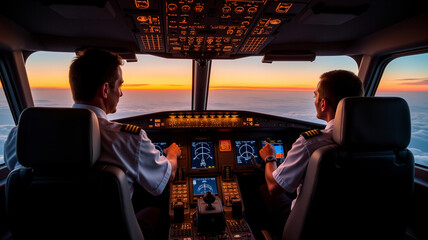 Fototapeta premium The engines hum steadily as the plane cruises