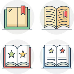 Set of Book-Themed Icons with Editable Stroke in Vector Format