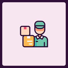 Stylized Delivery Person Icon with Parcel Boxes for Courier Services