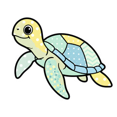 Adorable Pastel Sea Turtle Illustration with Polka Dots and Hexagon Patterns on Transparent Background – Nursery Wall Art
