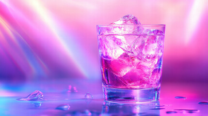 Vibrant colored cocktail with ice cubes in studio setting for refreshing beverage design