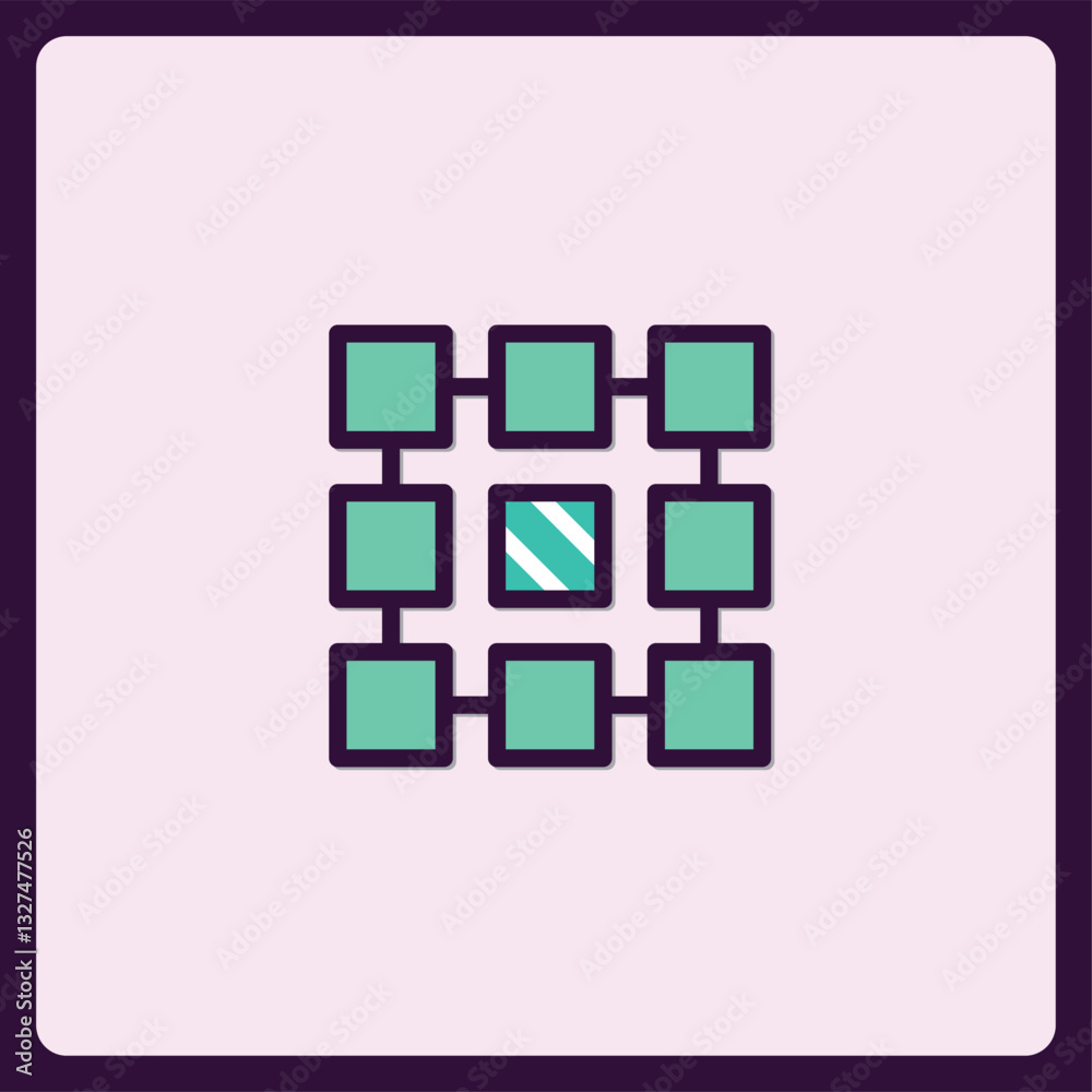 Poster connected squares network icon representing data flow and connectivity
