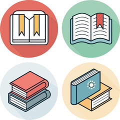 Set of Book-Themed Icons with Editable Stroke in Vector Format