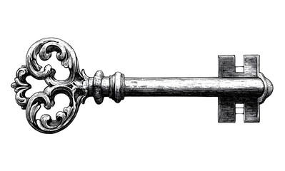 old key engraving black and white outline