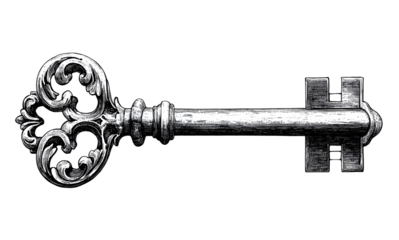 old key engraving black and white outline