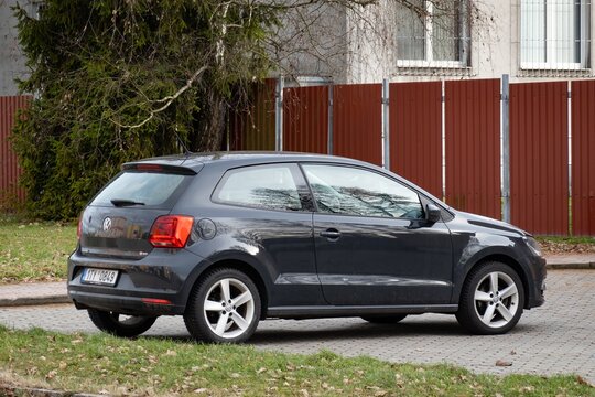 Volkswagen Polo V hatchback car parked on street, 3 door version, rear view