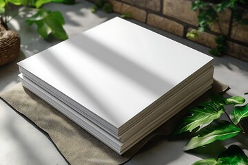 Stack of Blank Papers Mockup Clean Design with Natural Elements