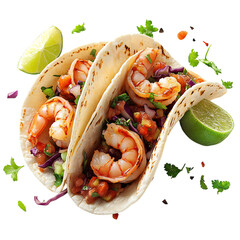 A Fresh Shrimp Taco with Salsa Cabbage and Lime Isolated on Transparent Background