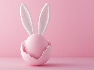 Obraz premium Cracked egg with bunny ears for Easter isolated on a solid color background