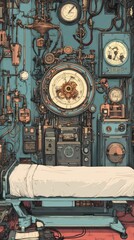 A detailed mechanical illustration of a futuristic healthcare setting