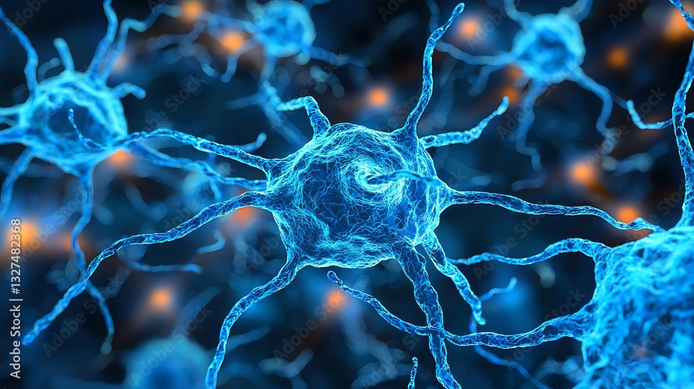 Aufkleber microscopic neurons network high resolution 3d illustration