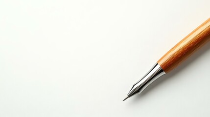 Wooden pen on white paper, close-up shot, stationery, writing