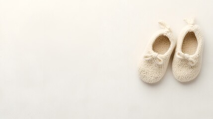 Adorable knitted baby booties on white background, perfect for announcements or websites