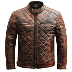 Naklejka premium Leather jacket with quilted design isolated on white background.PNG