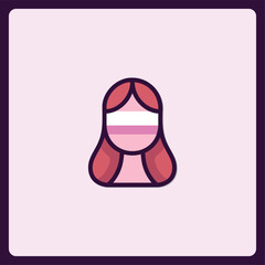 Stylized depiction of a person with pink hair and obscured face icon