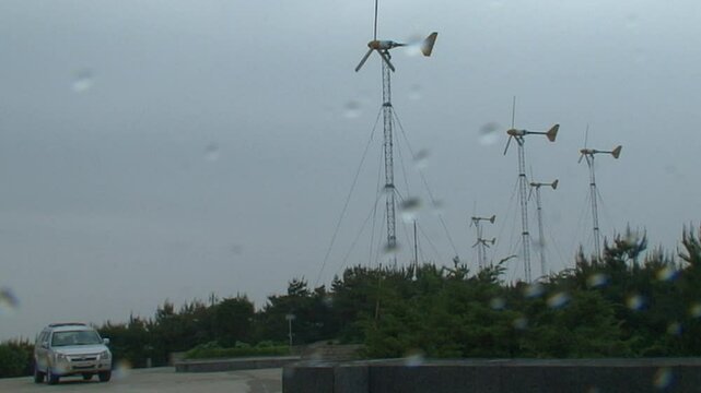 Wind turbines on a hill, South Pyongan Province, Nampo, North Korea