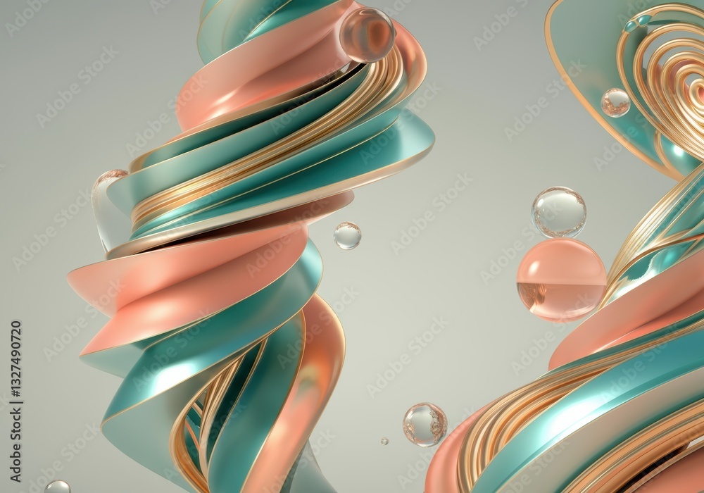 Poster abstract swirls of pastel colors with bubbles creating a dynamic visual effect
