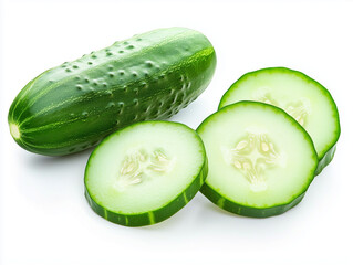 Fresh cucumber slices isolated on a white background