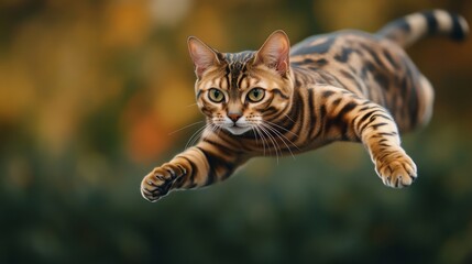 Naklejka premium Bengal Cat in Mid-Air Leap