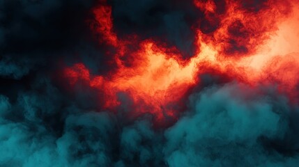 Fototapeta premium A dramatic blend of dark clouds and fiery orange light creates an intense, atmospheric scene reminiscent of a storm or volcanic eruption.