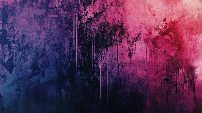 Messy paint strokes and smudges on an old painted wall background. Abstract wall surface with part of graffiti. Colorful drips, flows, streaks of paint and paint sprays