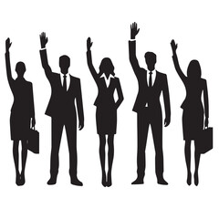 vector silhouette of businessman standing and jumping success