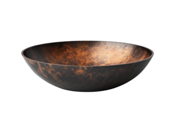 A Rustic, Handcrafted Bowl With A Rich, Aged Bronze And Black Patina, Showcasing A Unique, Subtly Textured Surface Isolated on Transparent Background