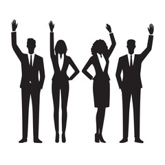 vector silhouette of businessman standing and jumping success