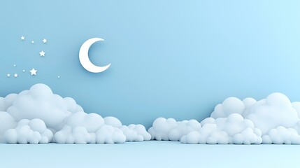 Serene night sky scene with clouds and moon, ideal for children's book illustrations or calming backgrounds