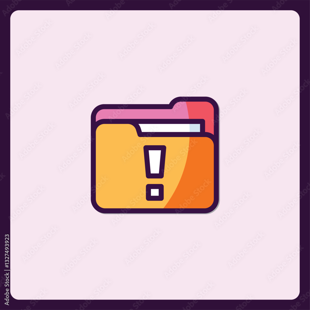 Poster warning folder icon with exclamation mark for organizing important data