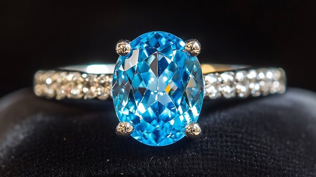 Blue topaz ring macro shot for jewelry ad campaign